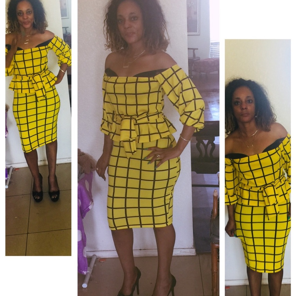 2 pièces pencil skirt and peplum top with a belt